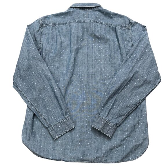 J.Crew Shirt Mens Size L Long Sleeve Chambray Polka Dot Pockets Workwear Blue - Picture 3 of 5